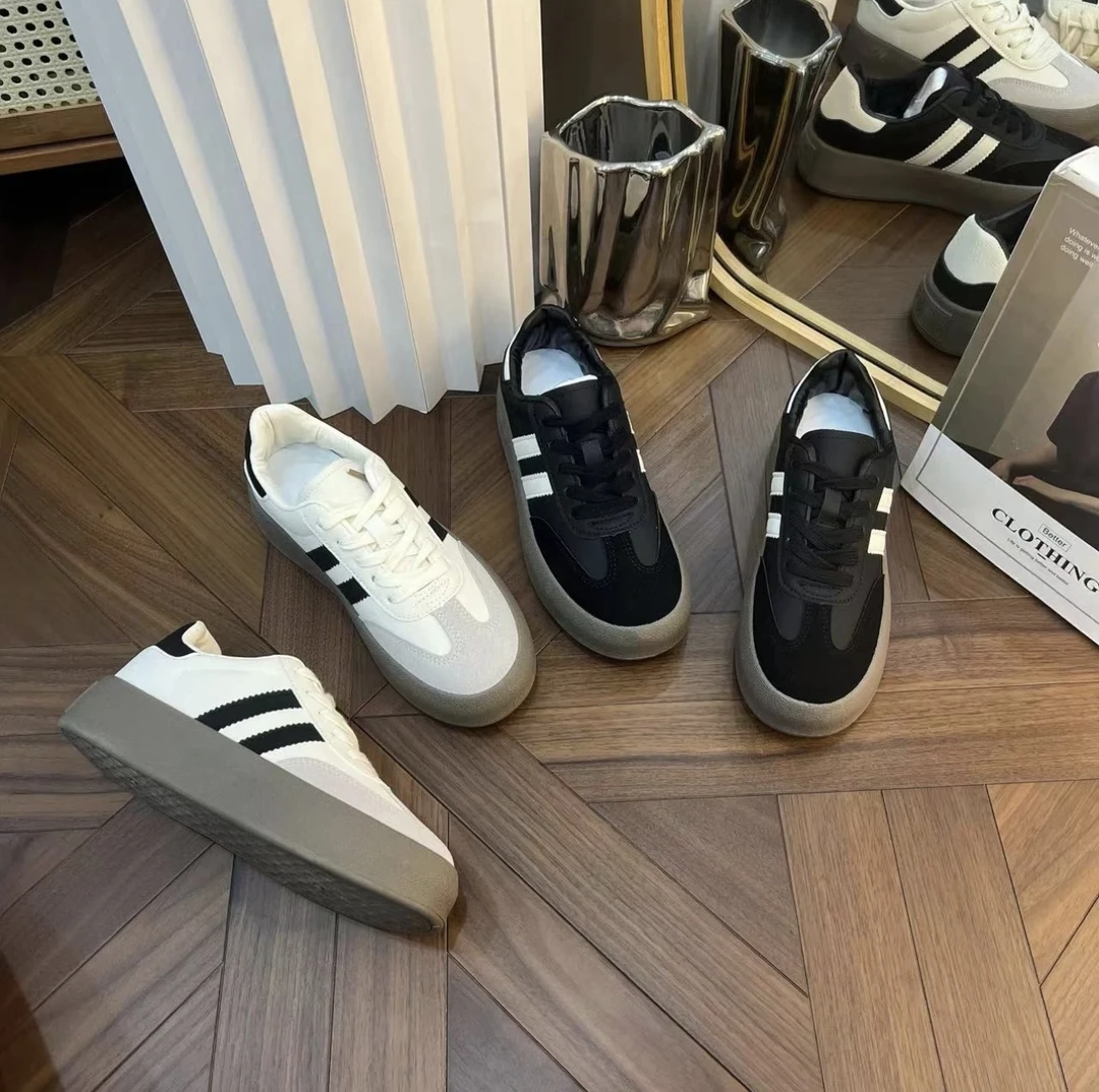 系带低帮女生休闲板鞋百搭复古运动鞋潮流拼色布鞋休闲鞋厚底