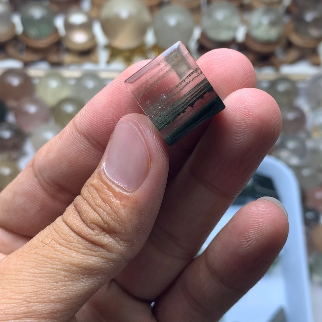 水晶珠宝半成品未镶嵌羽***害绿幽灵吊坠