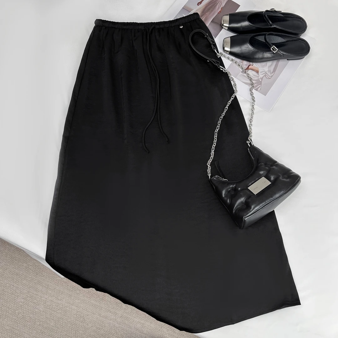 简约时尚抽绳松紧腰气质百搭半身裙 W68960