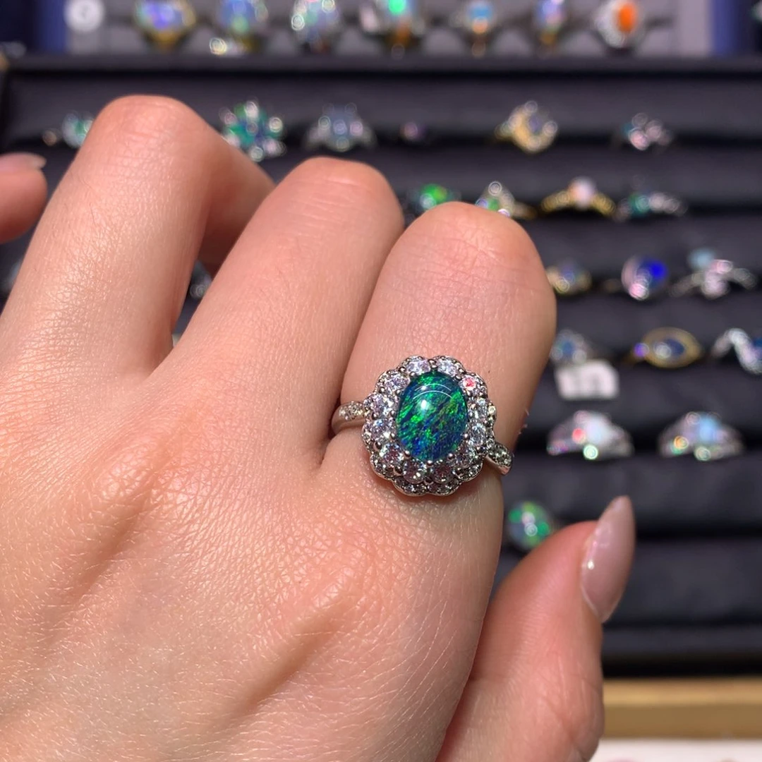 银S925镶嵌欧泊戒指款式澳洲双层拼合欧泊w****～