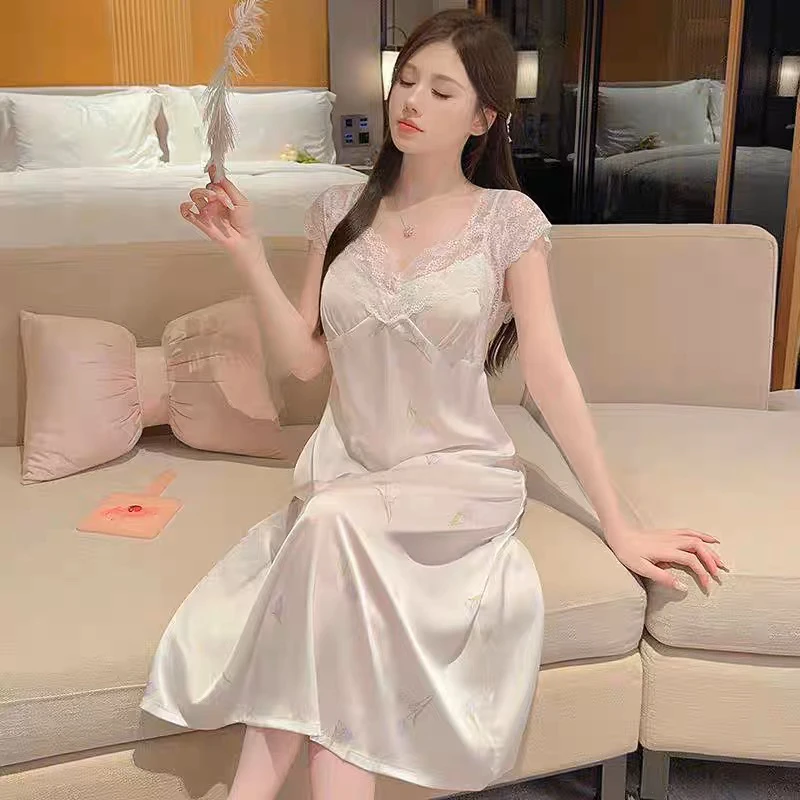 君薇语25夏季【蔷薇睡裙】冰雪丝气质透气长袖睡衣家居服