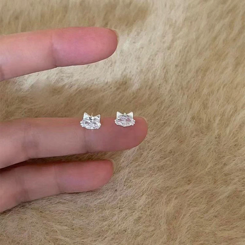 kind koko 钛钢耳饰 猫咪耳钉女简约可爱小猫学生锆石耳饰甜美