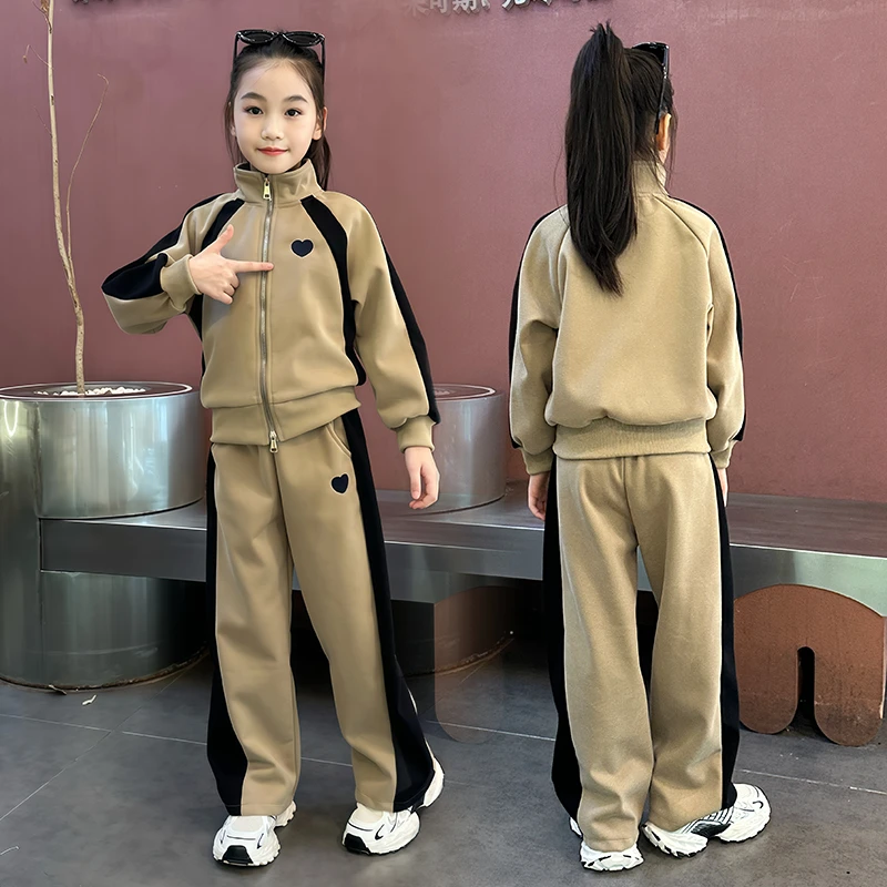女童加绒休闲风卫衣运动套装2025新款中大童洋气时尚两件套冬季