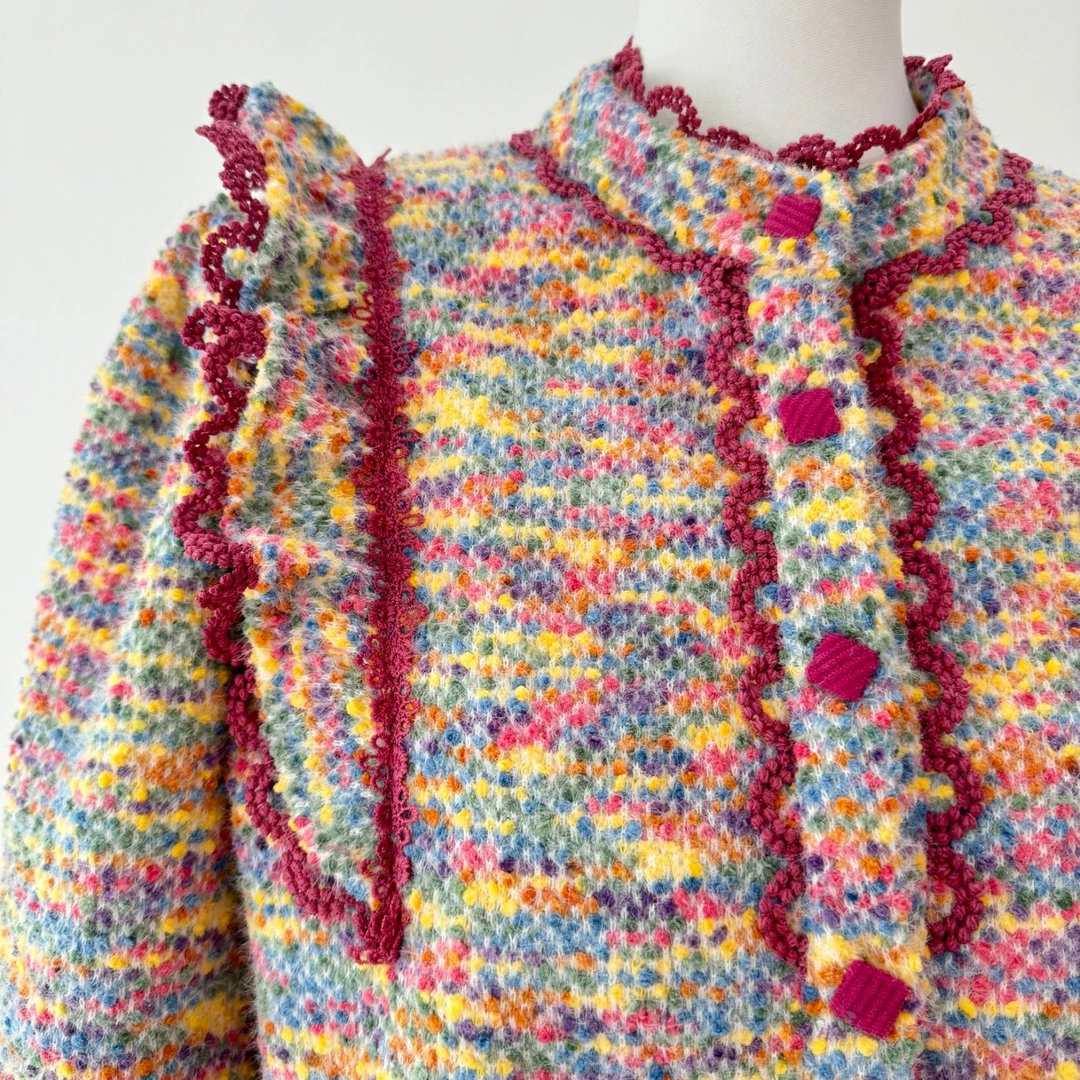 【彩色星空】早春新款撞色荷叶边长袖毛衣本命年红色百搭上衣Y8097