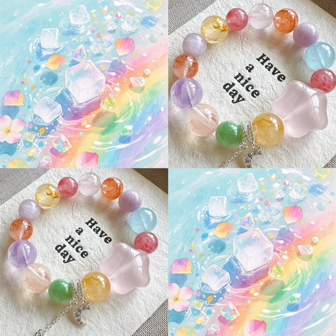 【直播间拆】天然水晶玛瑙多宝手串女款彩虹串珠