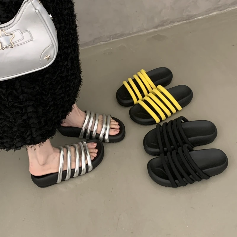 厚底增高凉拖鞋女夏季外穿2025新款配裙子不累脚时尚罗马一字拖鞋