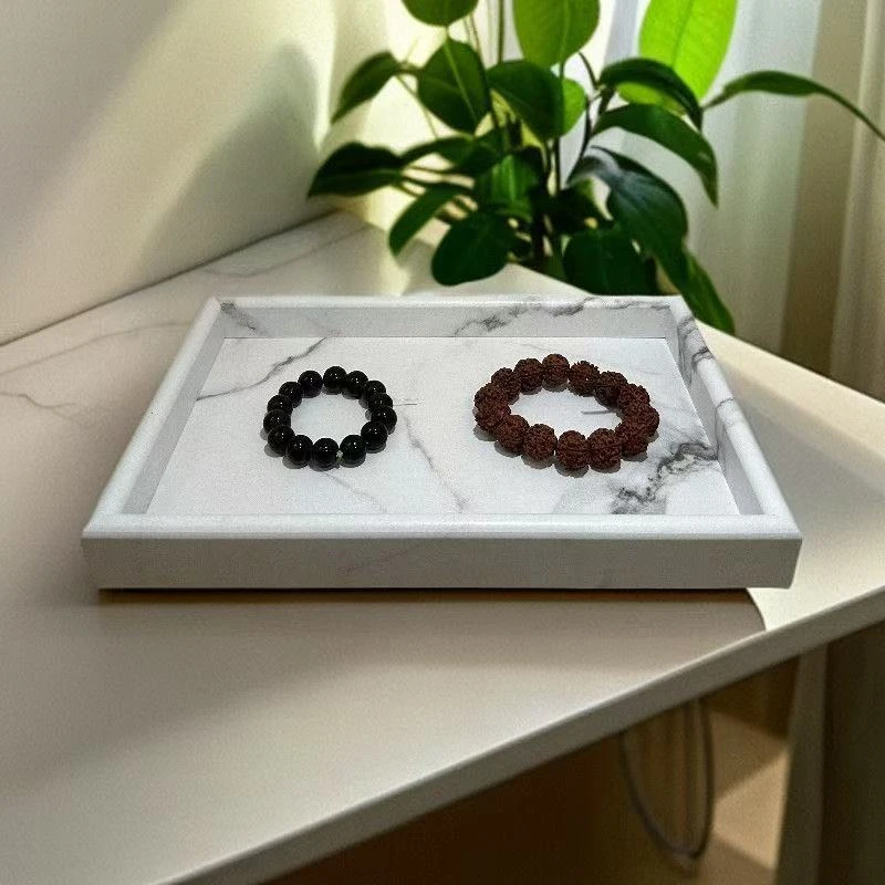 轻奢家用桌面托盘收纳盒桌台面收纳盘收纳首饰盒大理石外观