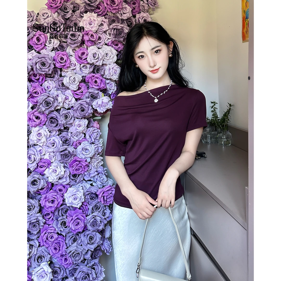 森谷小城气质显瘦百搭荡领拼接小衫5BFQ-Y58099