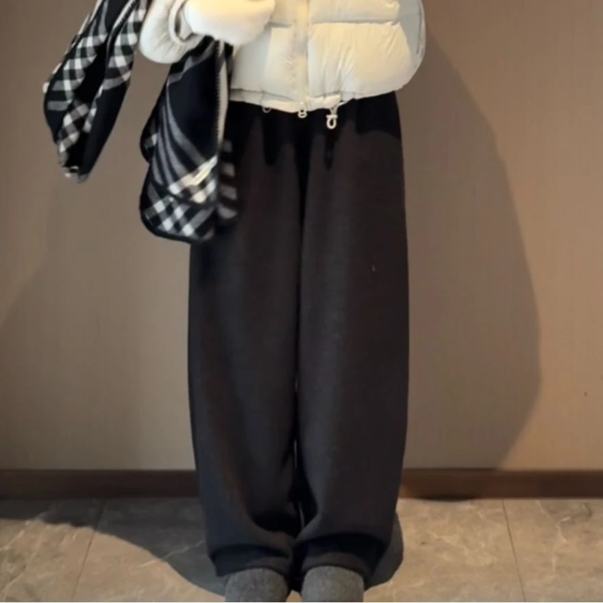 26098#韩系复古高腰显瘦宽松休闲百搭毛呢阔腿裤