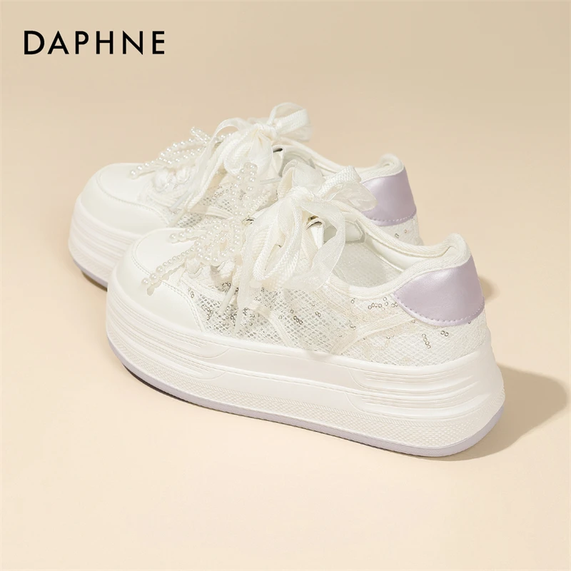 达芙妮厚底小白鞋女款2025夏季新款薄款网面透气百搭运动休闲板鞋