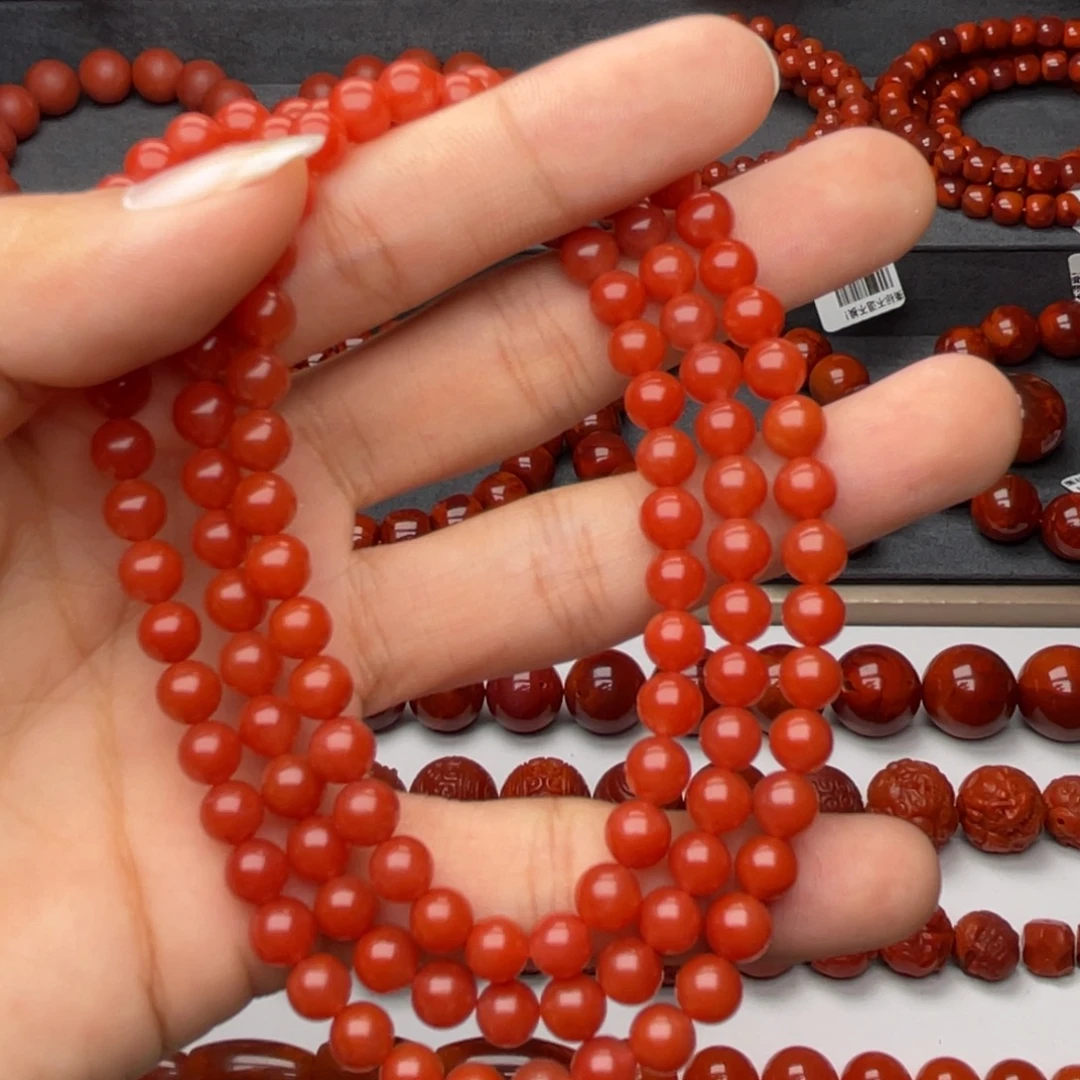 南红玛瑙未镶嵌手串H6mm顶品收藏保山滴水洞亮光长链