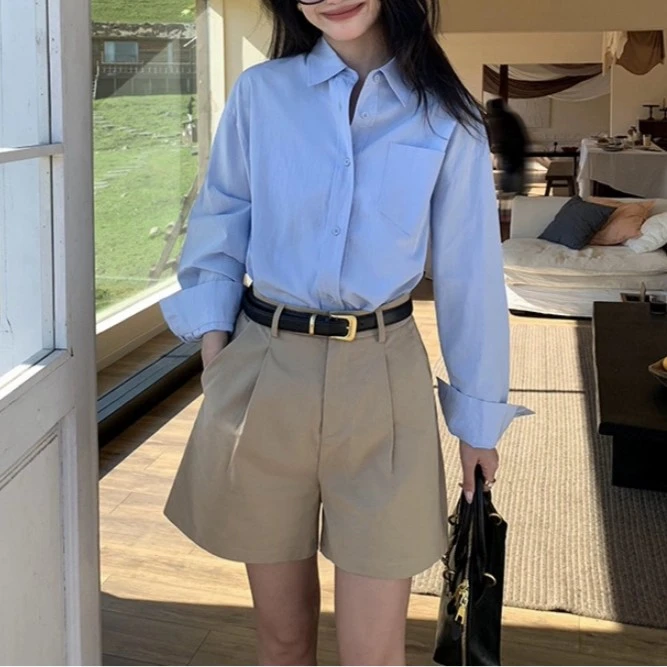 D-1324夏季新款 百搭神裤宽松高腰阔腿短裤女（配皮带）2370