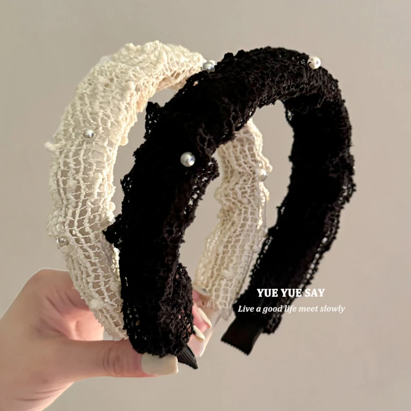 缱绻午后 法式少女镂空针织珍珠发箍 小众设计高颅顶头箍发捆发饰