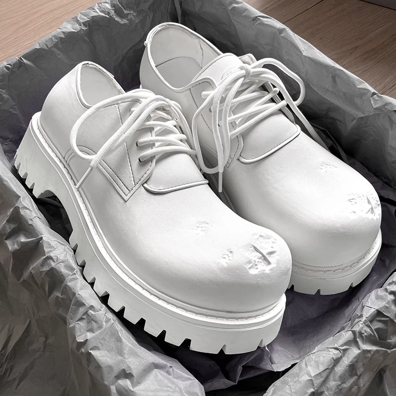 王鹤棣同款未来德比鞋白色男款2025新款真皮厚底增高休闲大头皮鞋