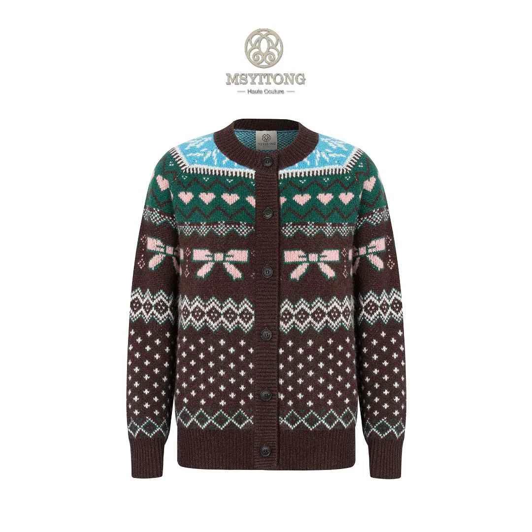 【MSYITONG甄选】法式可可香榭心动缪斯提花针织羊绒开衫套装