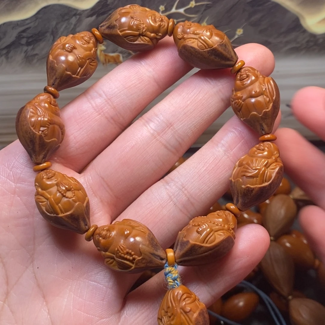 橄榄核手串/手链紫皮包衣弥勒佛手串1条