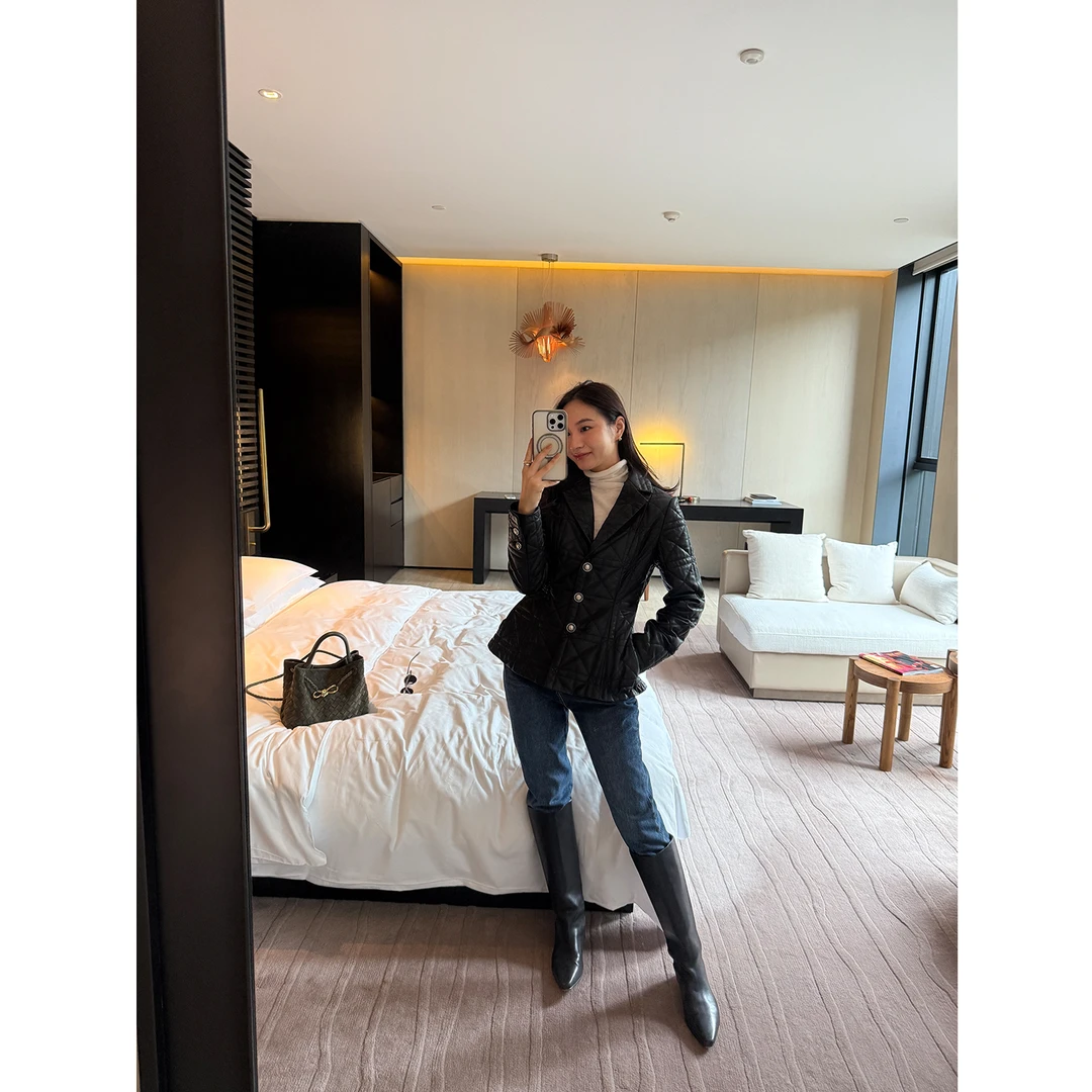 KEEP KAPU靠谱【温暖壁炉】100羊皮革西装领绗缝皮棉服女KP253222