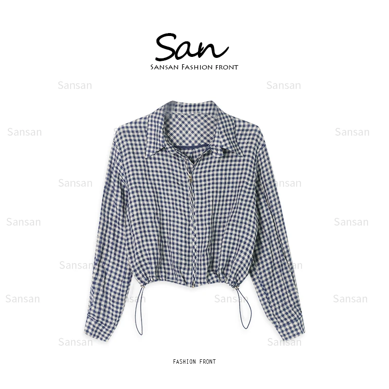 【SANSAN】经典格子上衣百搭休闲长袖气质减龄衬衫DY-90347