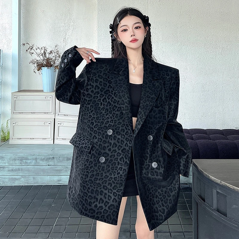 豹纹西装外套女轻奢高级感御姐时尚洋气时髦宽松显瘦春季新款西服