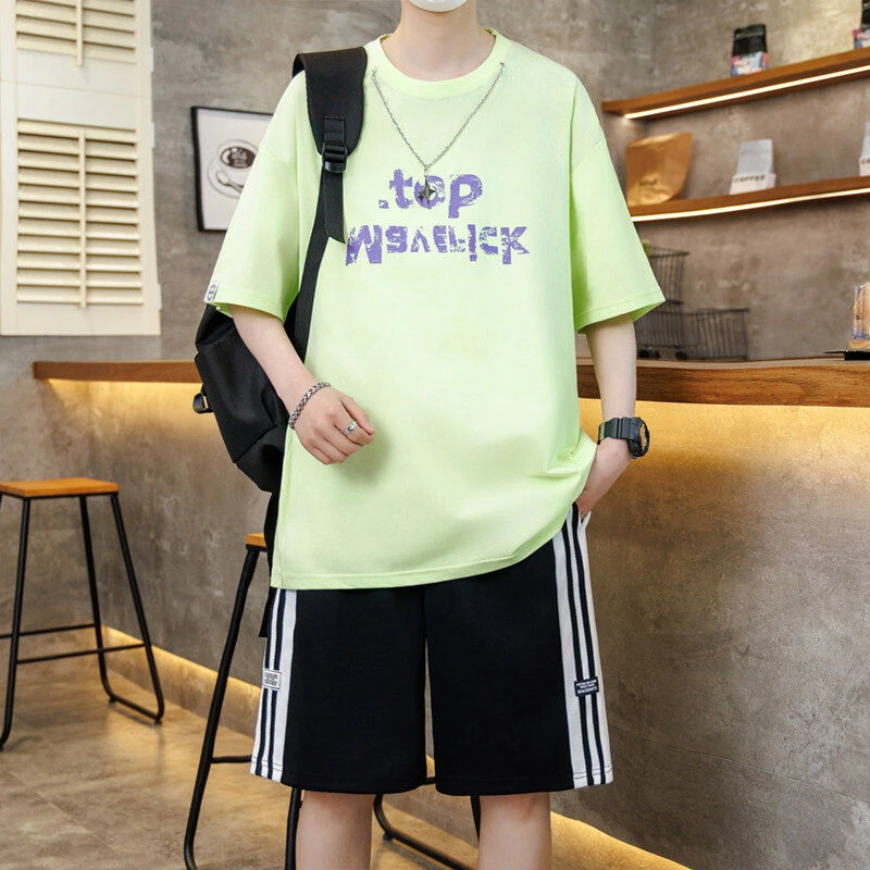 2025夏装新款男士大童青少年学生短袖短裤套装潮流宽松运动套装潮