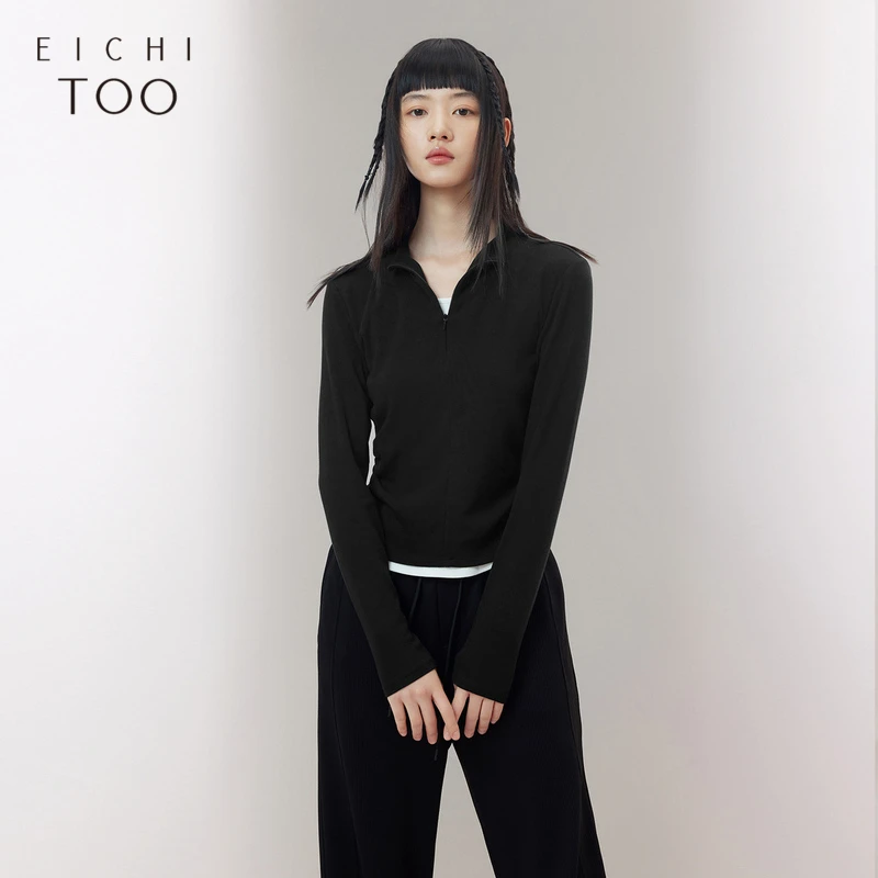 爱居兔假两件打底衫女新款拼色修身长袖针织衫上衣ENZCJ3P002A