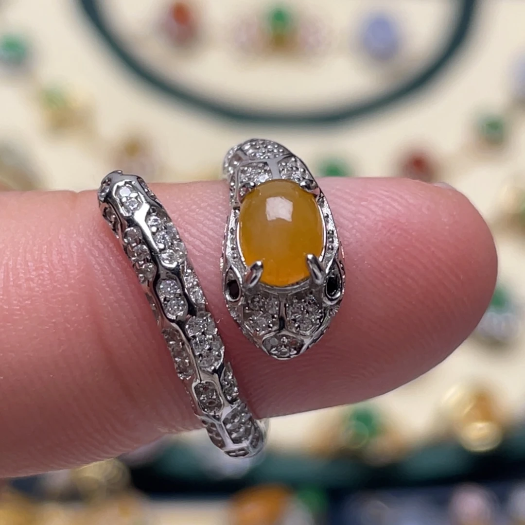 翡翠戒指银S925镶嵌纯天然缅甸翡翠