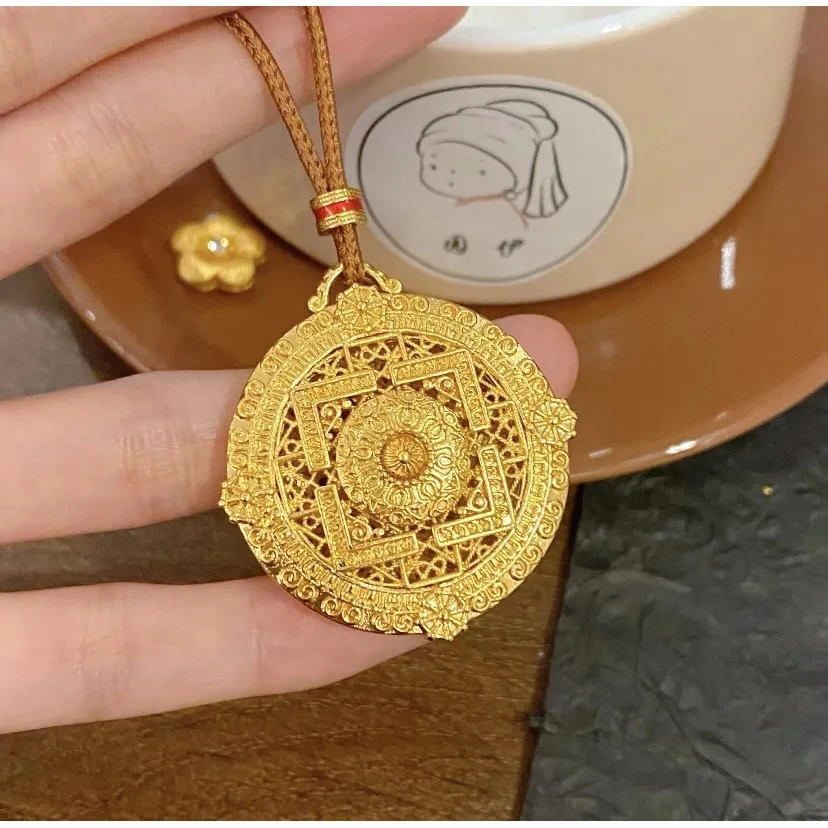 合金吊坠 精工不掉色新中式国潮风心本妙莲吊坠项链时尚复古编织