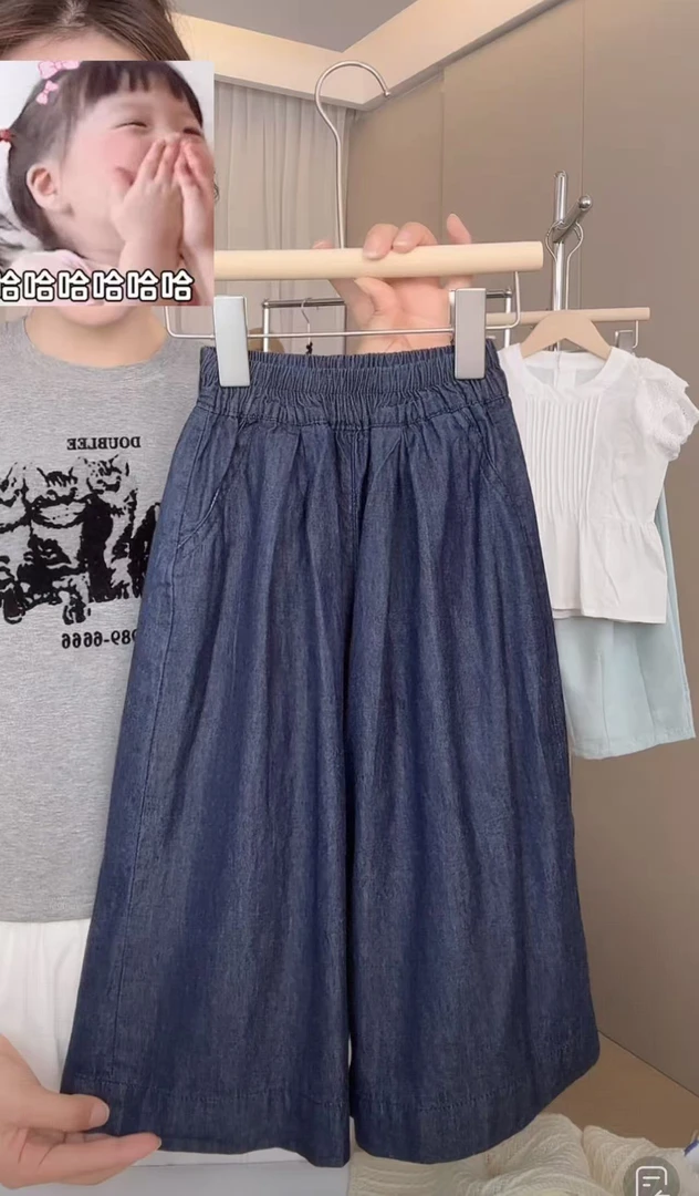 儿童夏季休闲舒适纯色超薄柔软牛仔裤女童牛仔九分裤