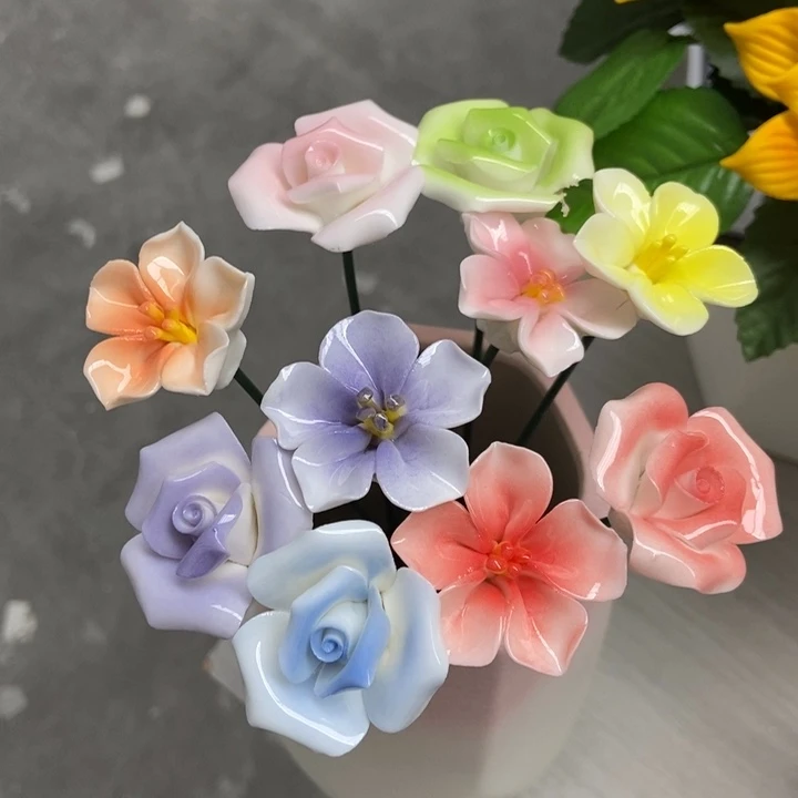 陶瓷手工制作陶瓷花10朵混搭