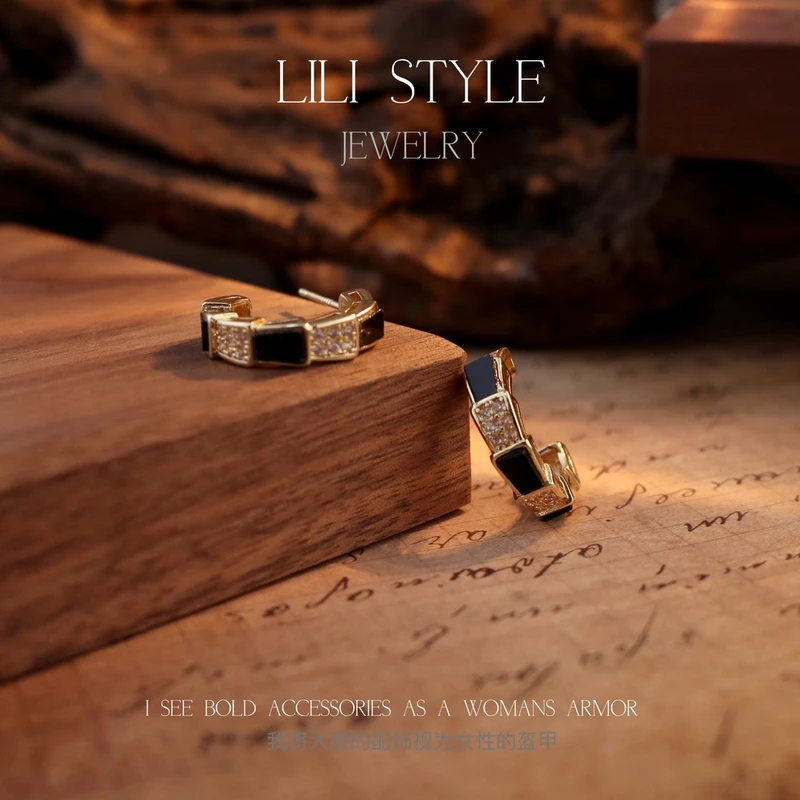 铜合金耳饰 欧美复古风蛇形耳钉ins小众耳环甜酷风气质耳饰K011