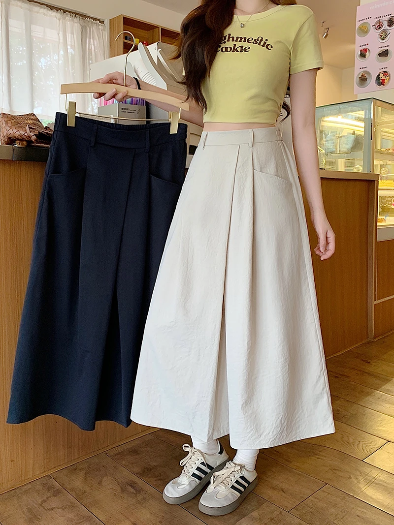 2025夏装新款胖mm大码女时尚设计感百褶显高显瘦a字中长裙22136