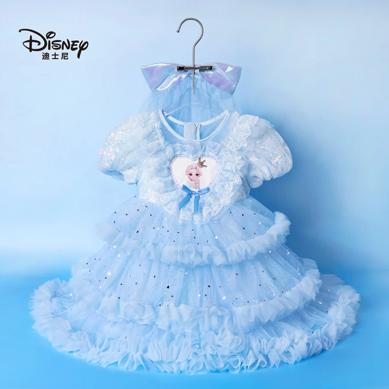 【W】Disney/迪士尼蕾丝拼接蛋糕裙宝宝生日爱莎蓬蓬裙仙女裙p2526