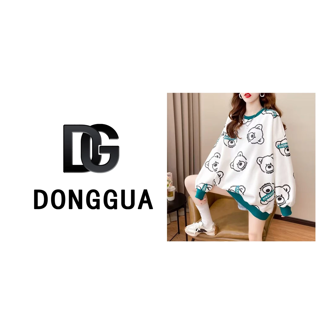 【DONGGUA】卫衣女长袖春秋韩版圆领慵懒风宽松洋气印花上衣135