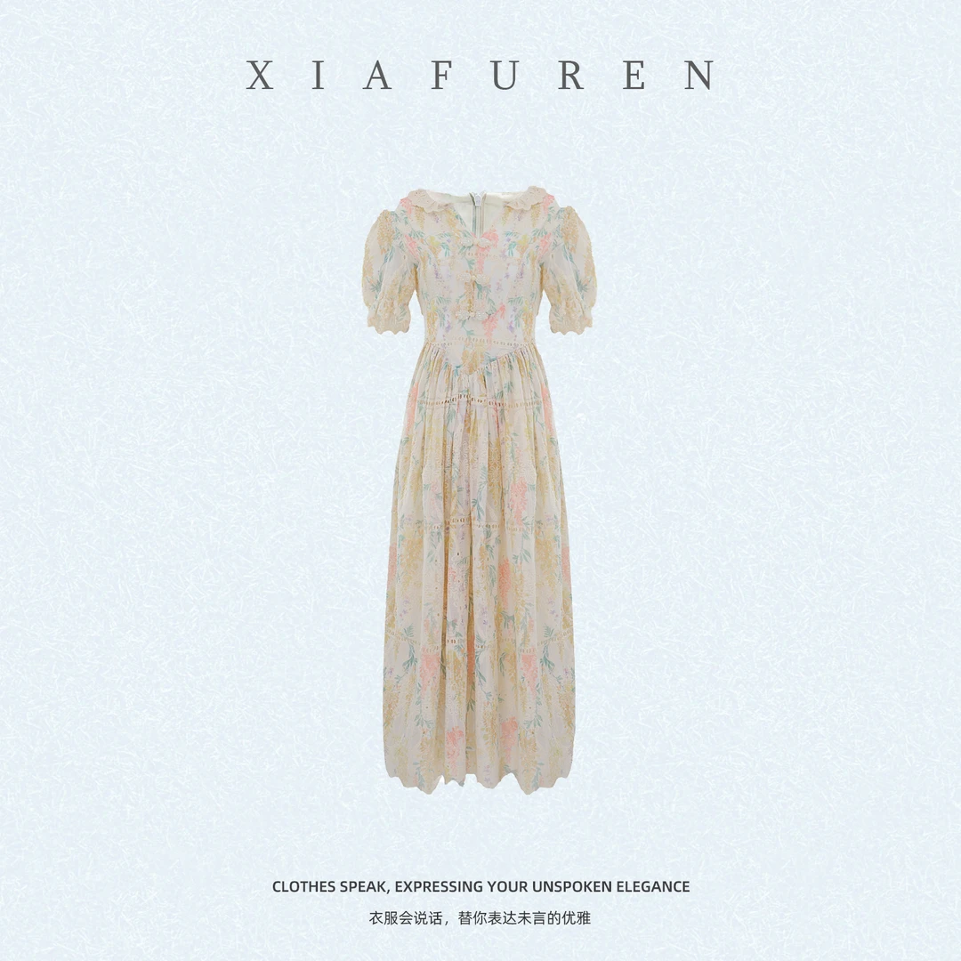 复古法式短袖海边度假连衣裙长裙夏季-Q336