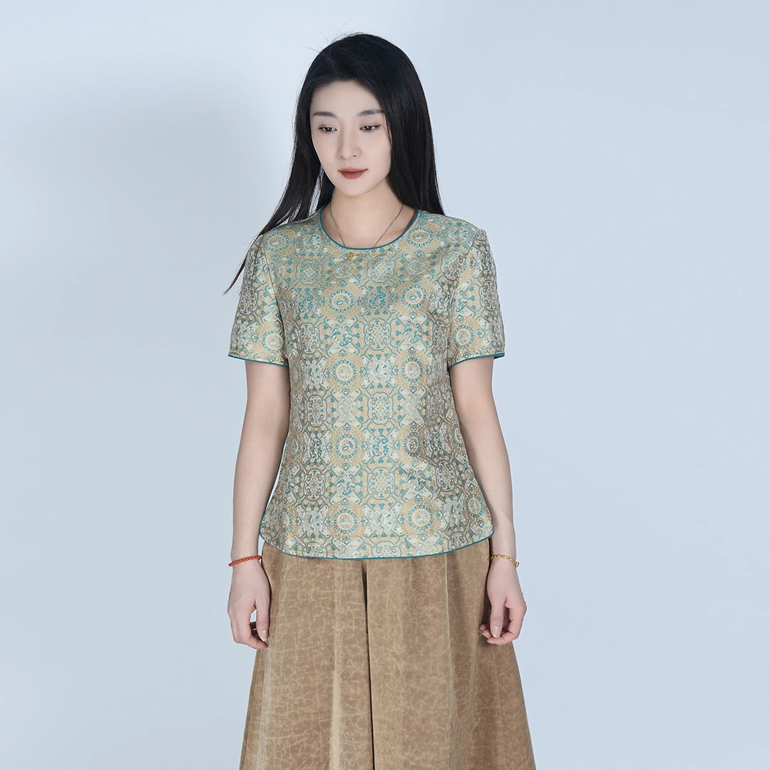 【黄金衣】国风桑蚕丝百搭时尚气质优雅短袖上衣WB250496