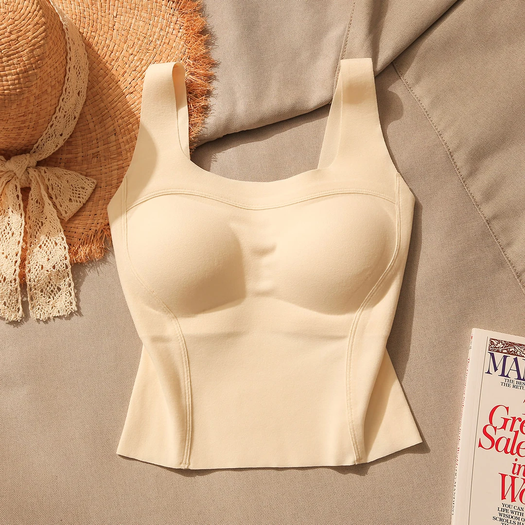 加绒保暖吊带背心女内搭带胸垫美背文胸一体新款修身打底抹胸上衣