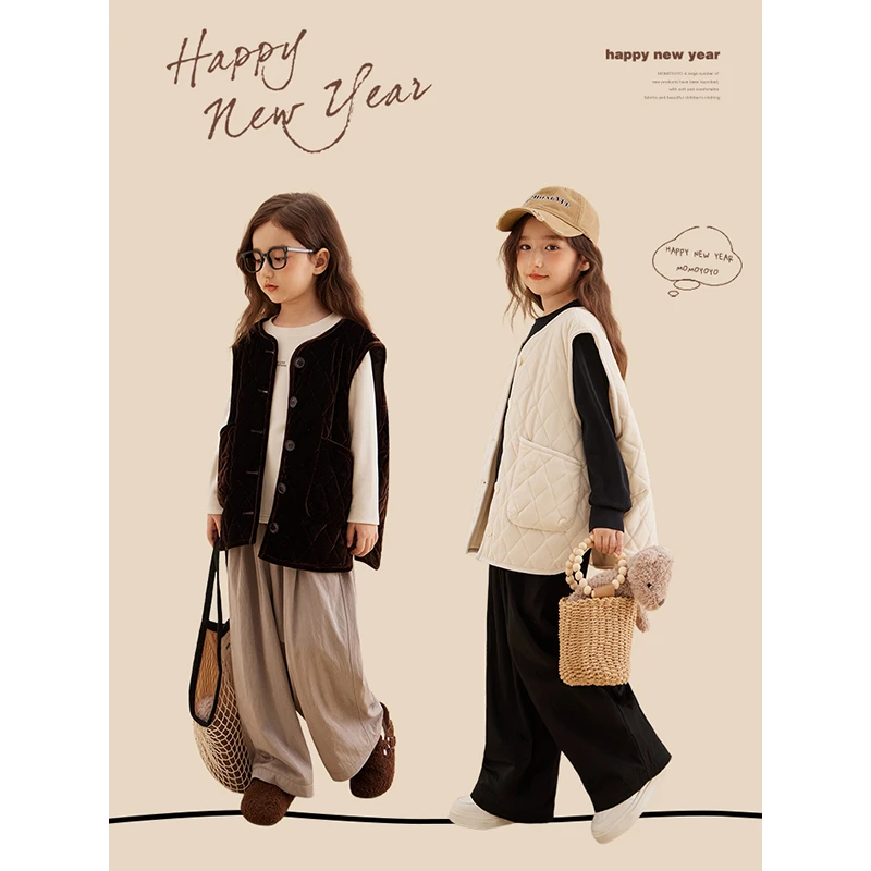 辰辰妈【拿捏】反季亲子丝绒间棉马甲妈女童马甲背心夹棉外套 7295D