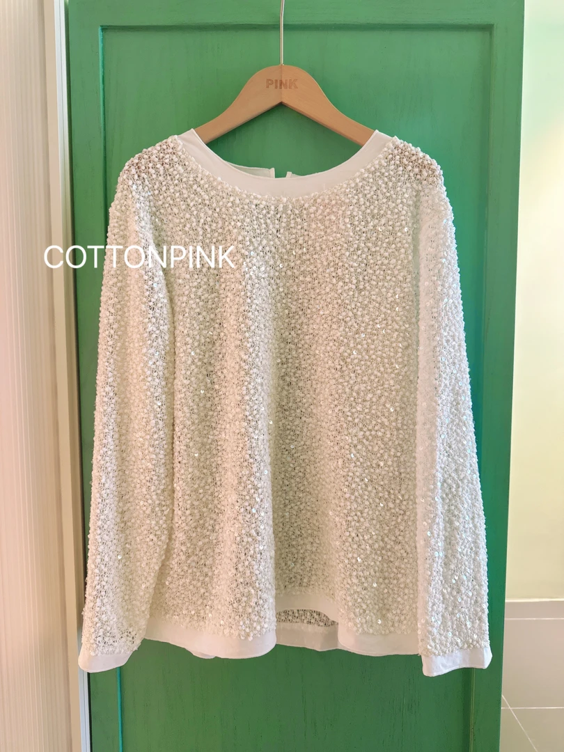 COTTONPINK女装亮片百搭时髦长袖T上衣女