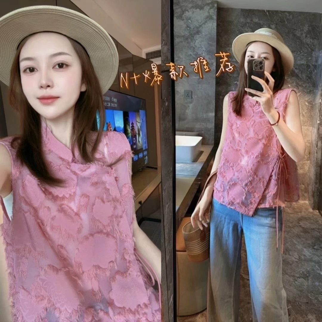 女立领圆领纯色薄款短款春季马夹上衣百搭针织度假风