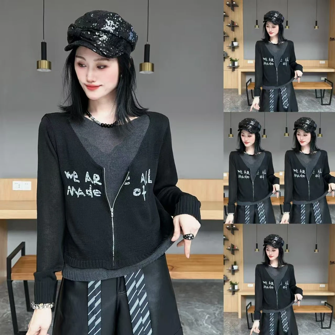 【YJ·高定】2025早秋新款设计感宽松百搭显瘦小衫假两件女 YY3200