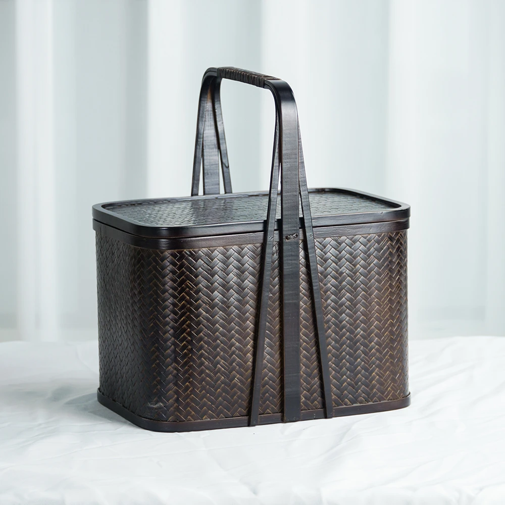 TH005（邱师傅）竹编深款黑色手提食盒