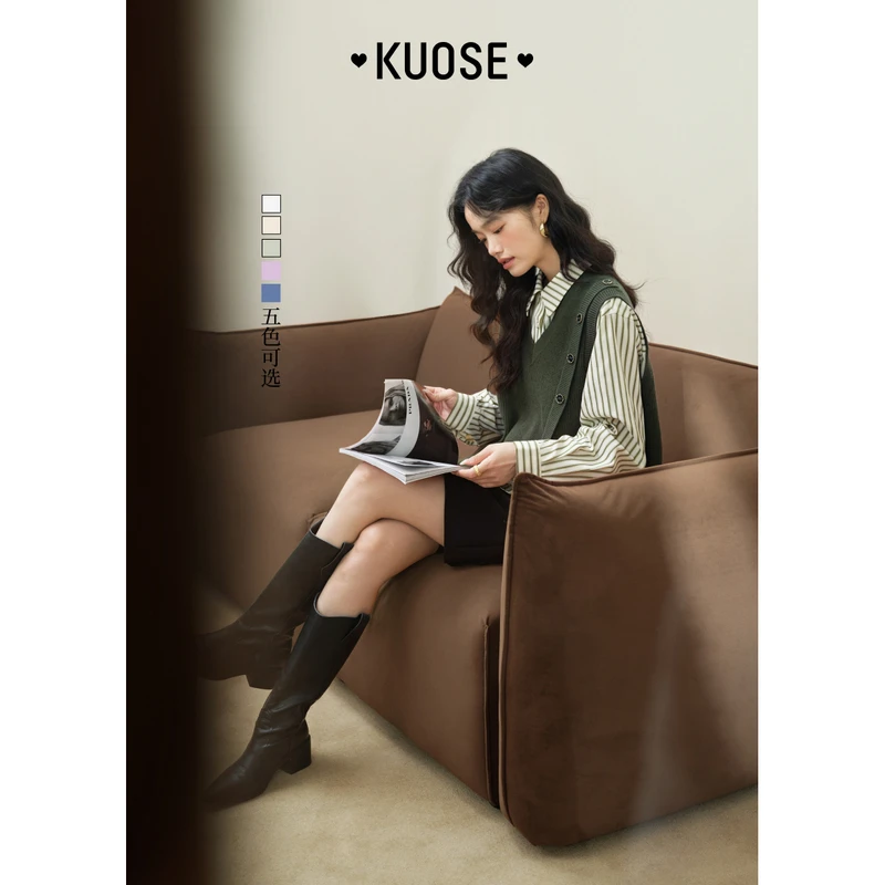 阔色法式绿色条纹长袖衬衫女2024秋季新款衬衣气质KSL2408011