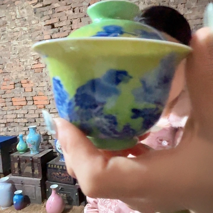 摆件景德镇高温陶瓷两才盖碗扒花