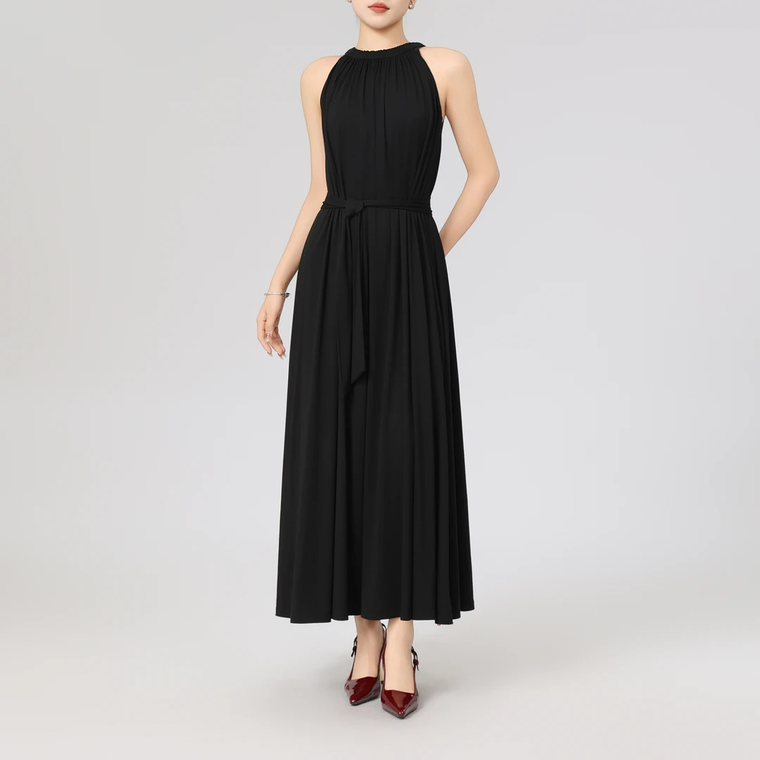 GIRDEAR/哥弟新款法式气质中长裙优雅收腰显瘦系带连衣裙150010