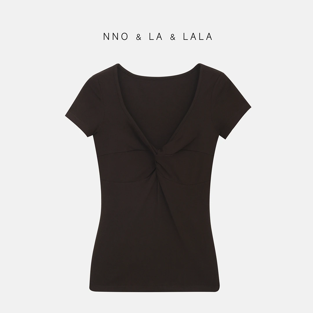 LA 咖色扭结 修身 T恤 31002