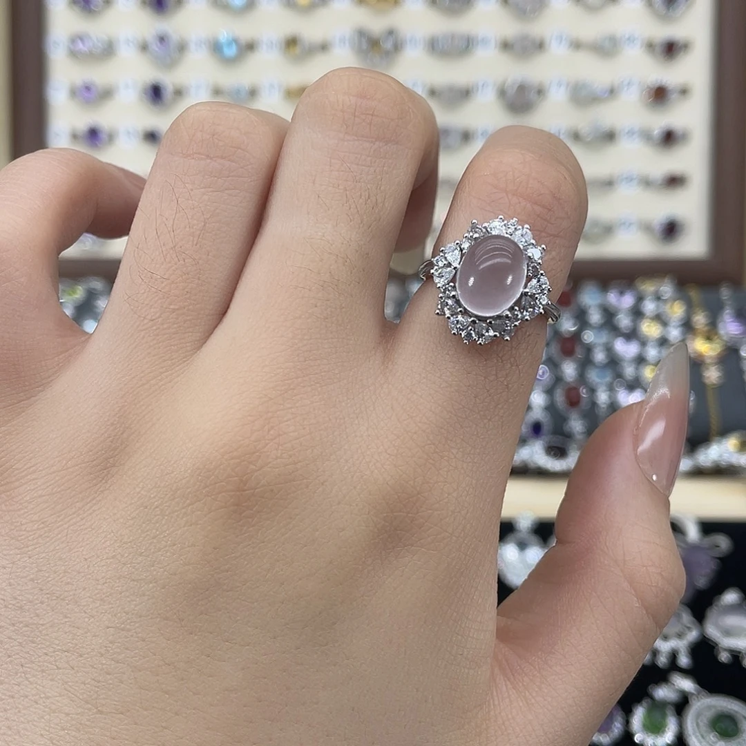 芙蓉石戒指银S925镶嵌