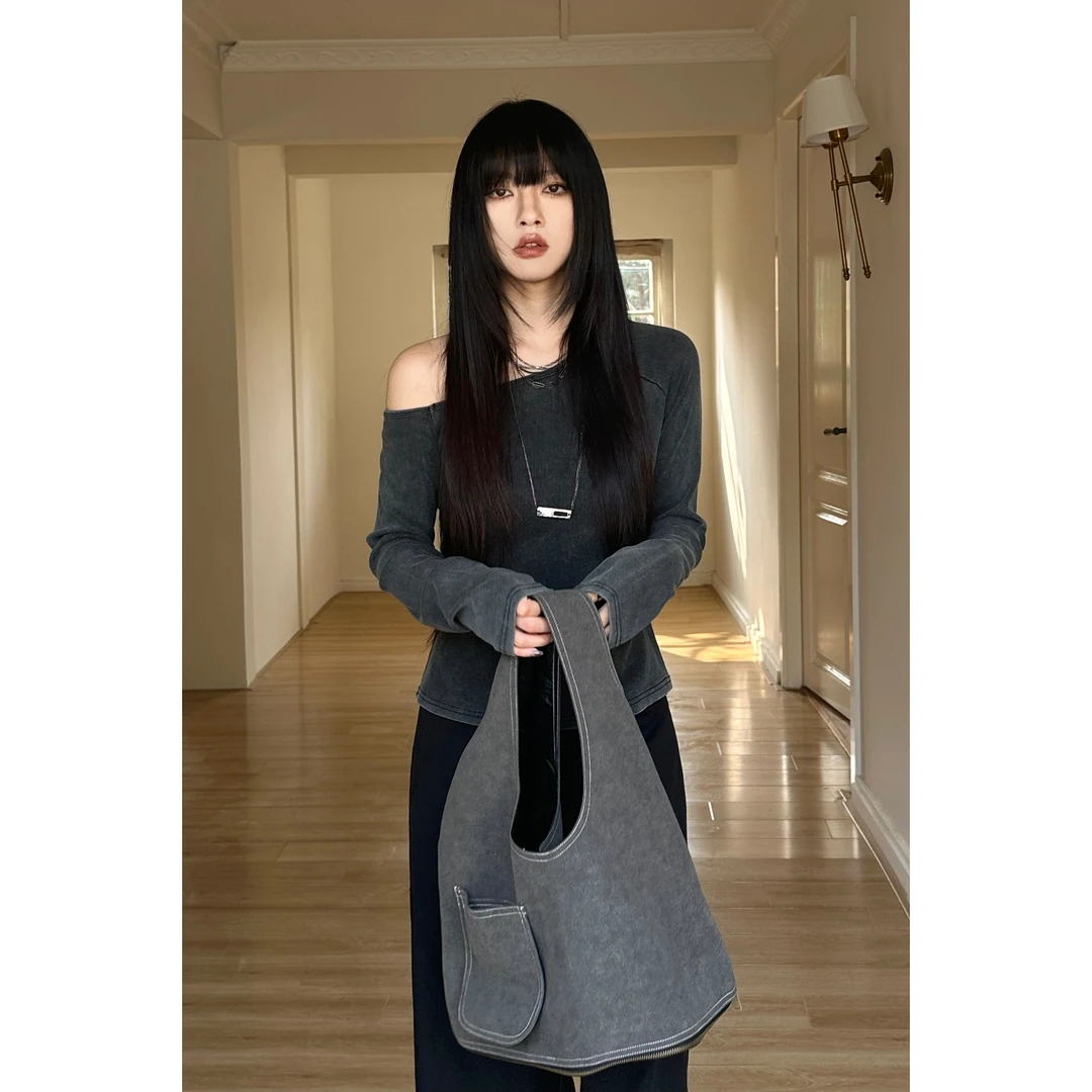 呆毛DM.FACTORY 【2.23上新】春季新款气质显瘦斜肩上衣DMX3583