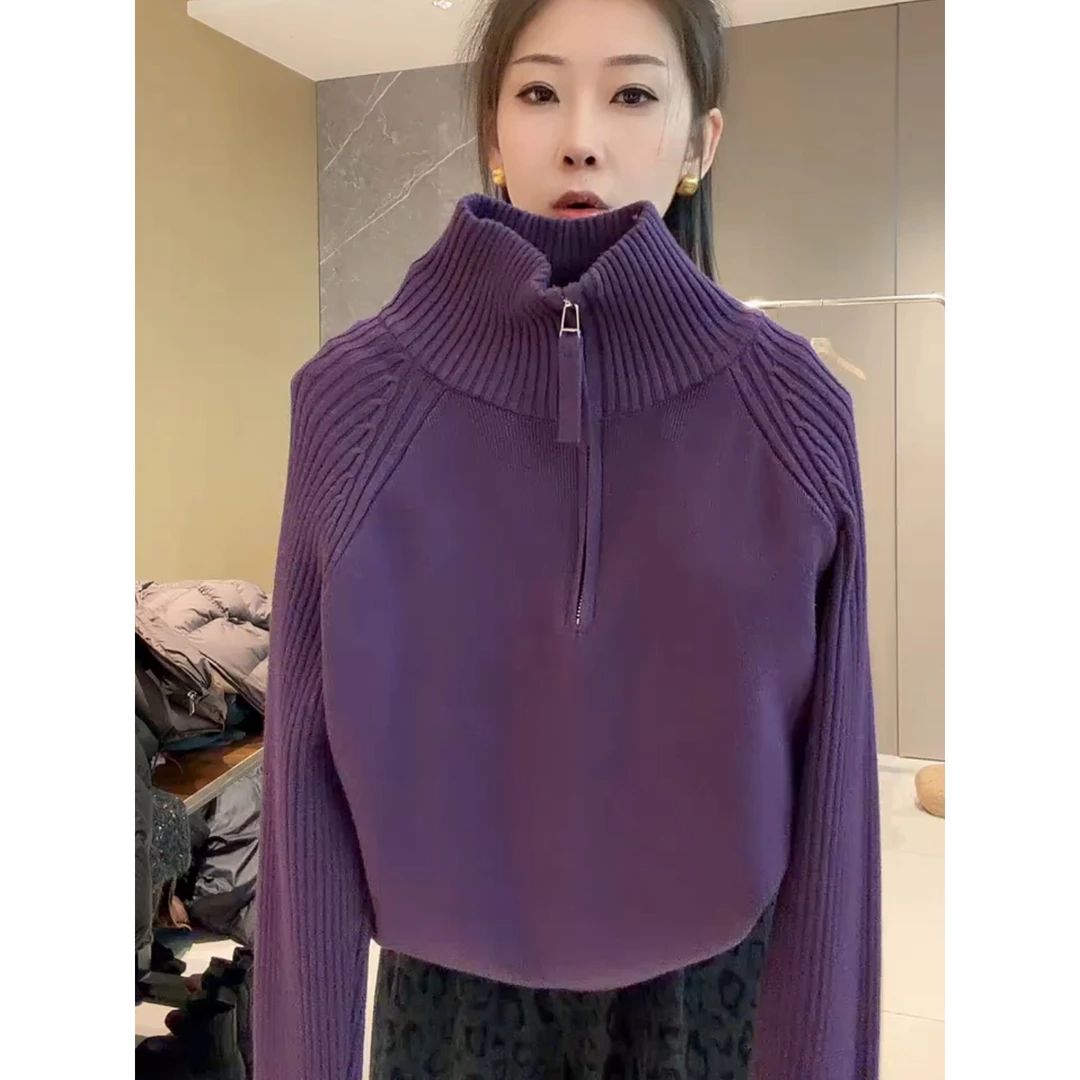 高端欧货洋气半拉链套头针织打底衫女2025秋冬加厚保暖简约毛衣潮