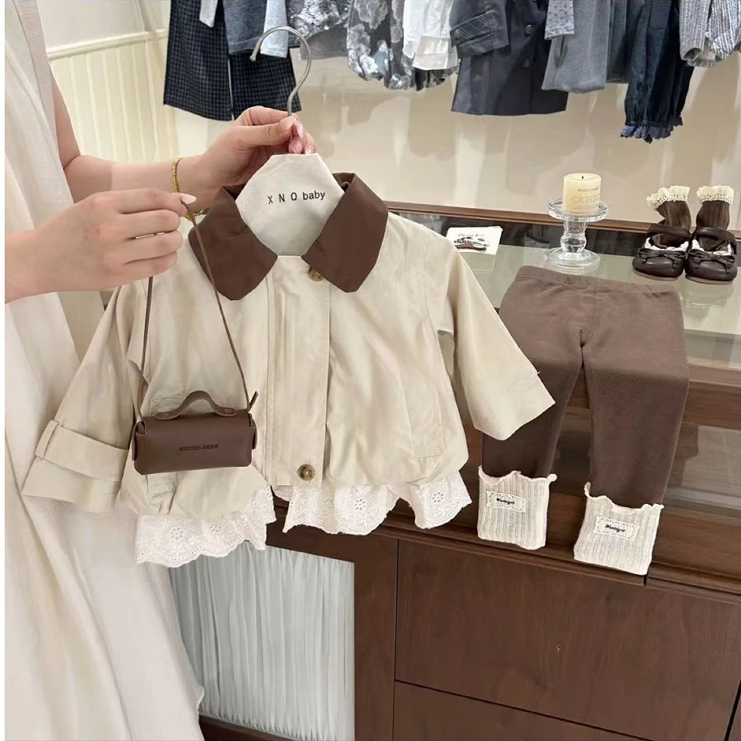 韩系女童风衣外套秋季2025新款儿童花边女孩秋装外套洋气