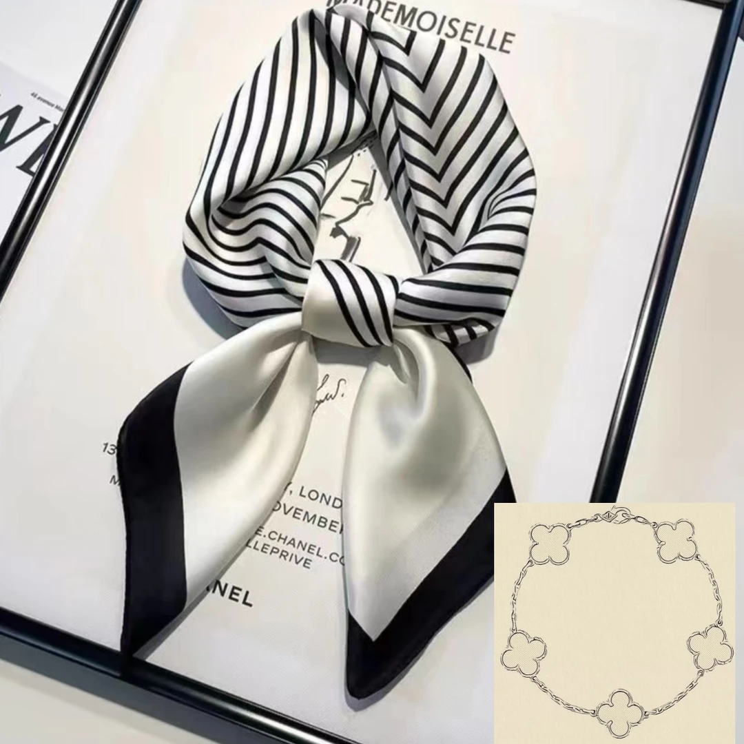 WH 【绕2】丝巾自然洋气条纹斜纹拼色复古波点